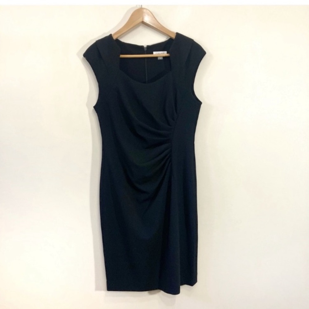 Calvin Klein Black Cap Sleeve Dress Above Knee Length Size 10 Square Neck